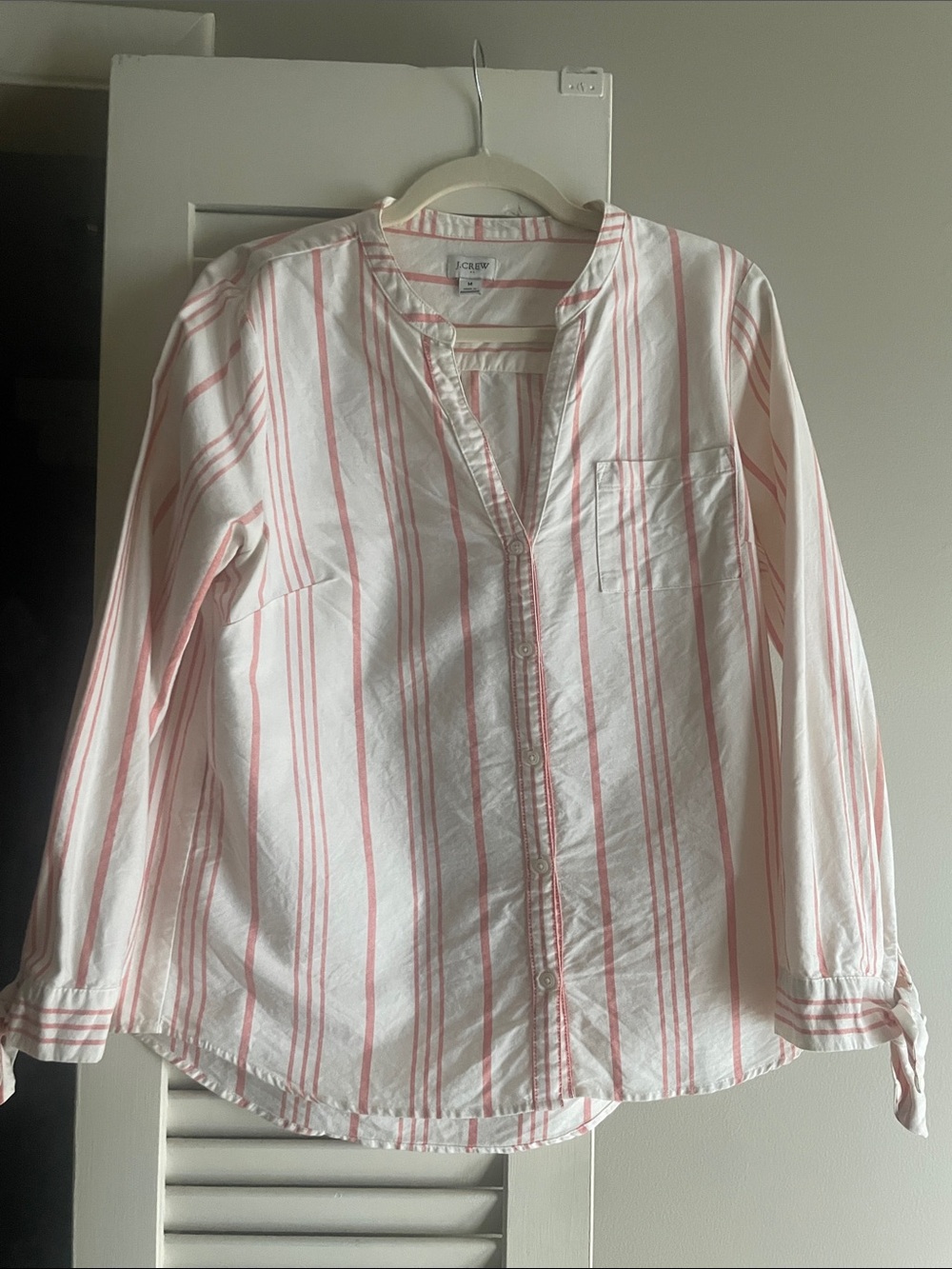 J. Crew White and Pink Striped Button-Down Shirt